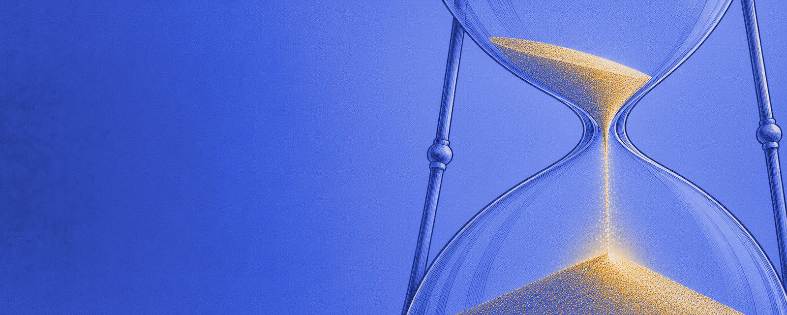 Cover: an hourglass whose sand falls one way only, drawn in navy lines