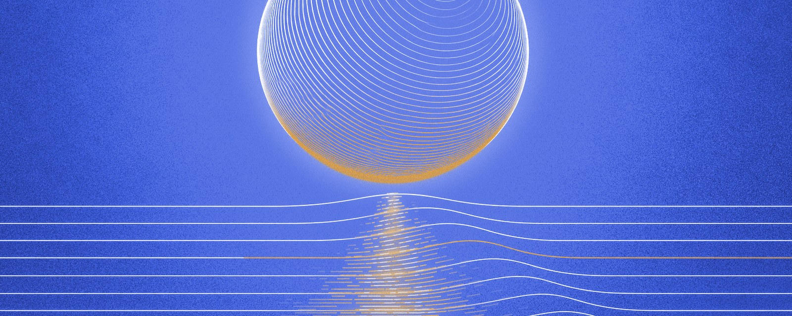 Cover: the moon over a swelling sea, its light an amber path on the waves, drawn in navy lines