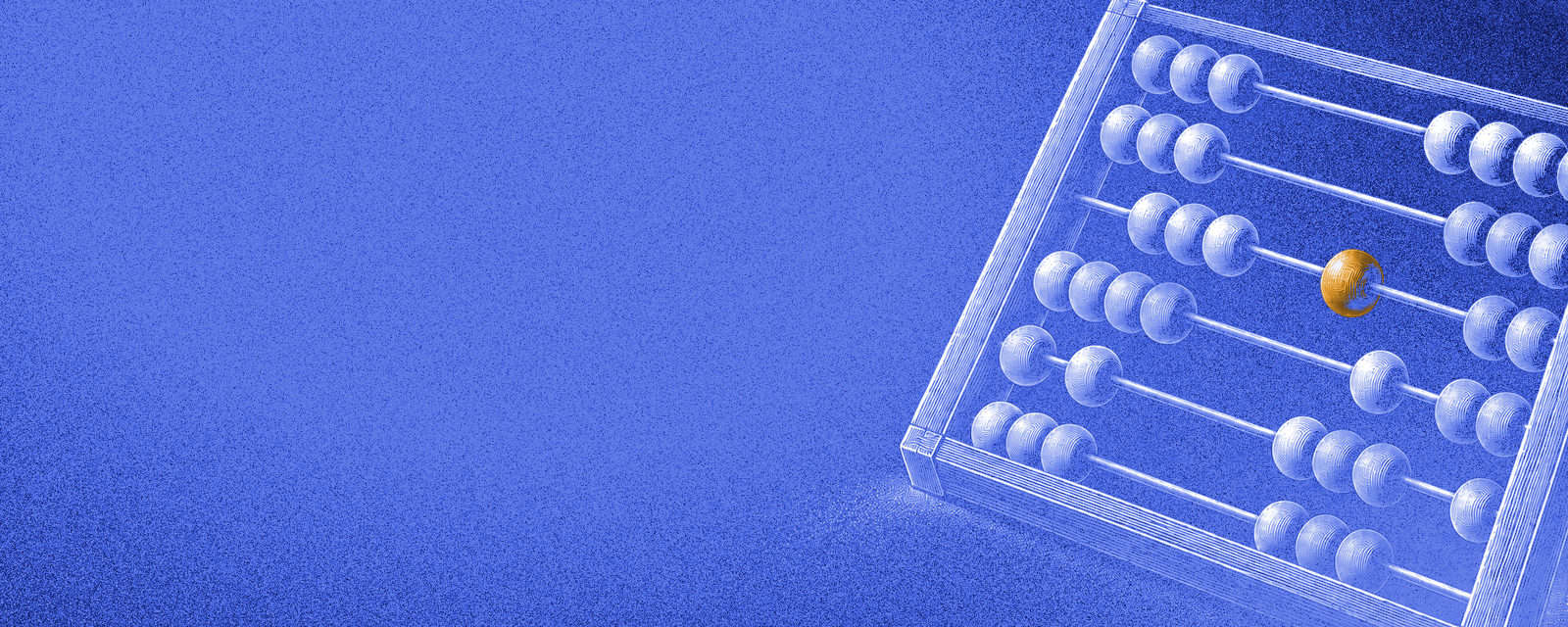 Cover: an abacus seen at an angle, one bead amber, drawn in navy lines