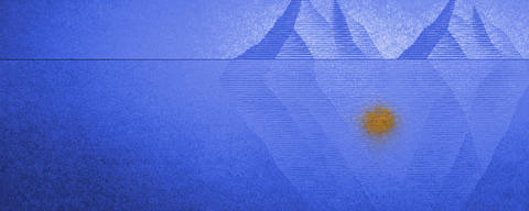 Cover: an iceberg whose two peaks join into one faint mass under the waterline, drawn in navy lines