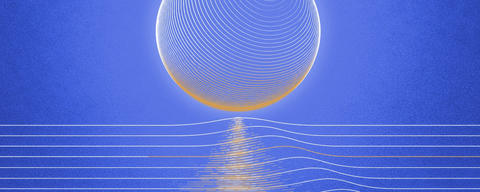 Cover: the moon over a swelling sea, its light an amber path on the waves, drawn in navy lines