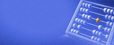 Cover: an abacus seen at an angle, one bead amber, drawn in navy lines